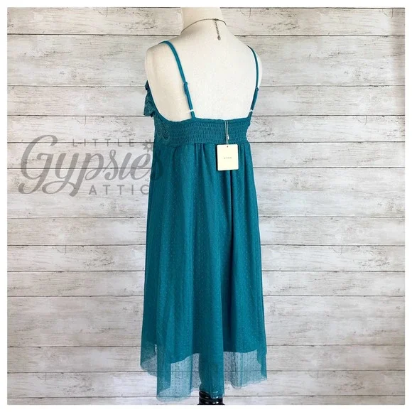 A'reve Teal Babydoll Tulle Tunic Slip Dress - Picture 5 of 10